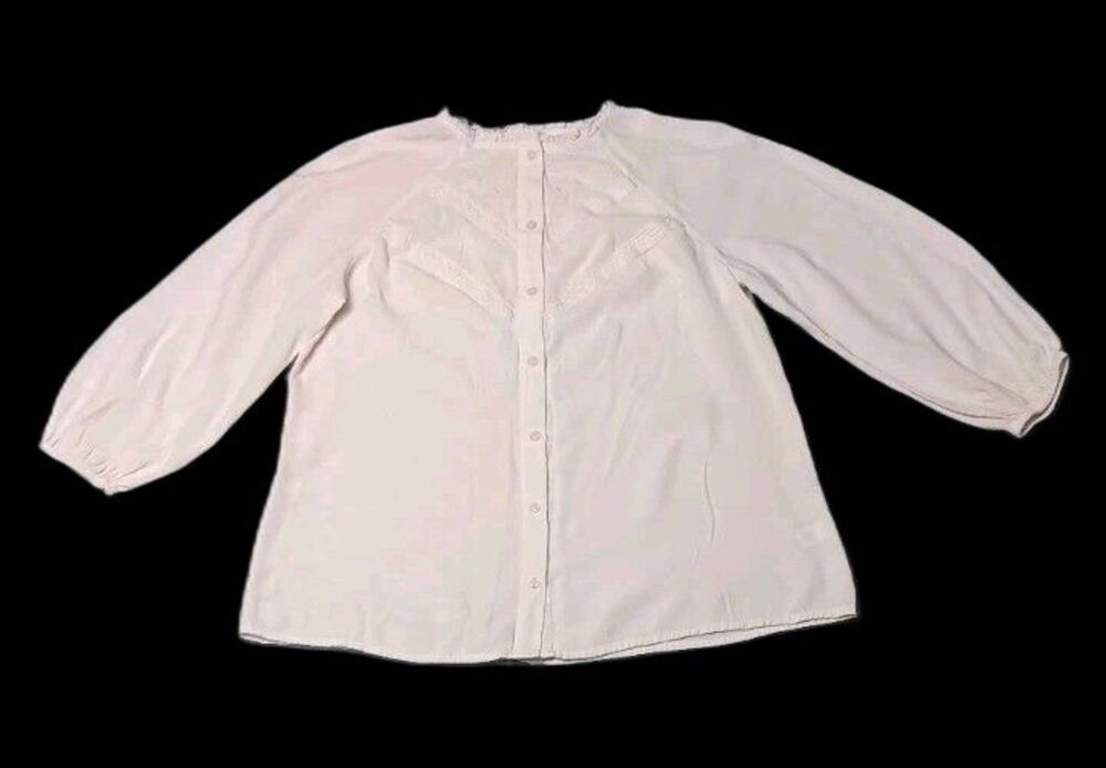 Lauren Conrad Long Sleeve Lace Trim Raglan Sleeve Blouse Womens Small Light Pink